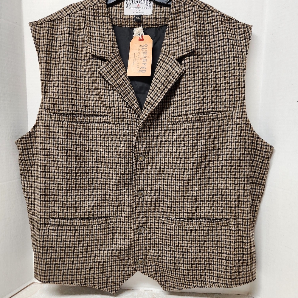 Schaefer Outfitter Laramie Western Wool Blend Vest 3XL Gun Club Houndstooth New